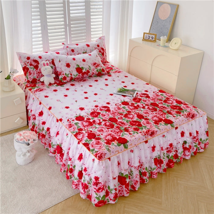 3pcs Floral Lace Style Microfiber Bed Sheet Cover Set - Soft, Durable, Anti-Slip Bedding for All Seasons