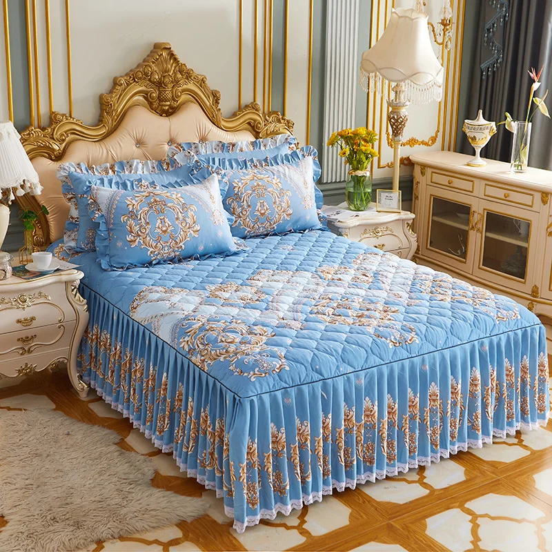 New Floral Print Ruffle Trim Soft Plaid Breathable Bed Skirt