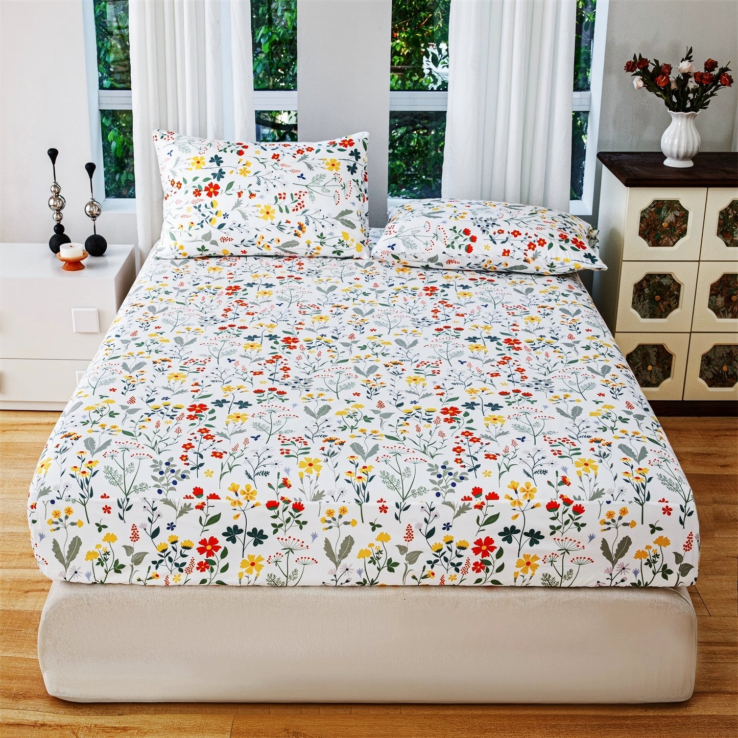 Soft Bed Sheets,Soft and Comfortable Printed Bedding Sheet, Hotel Holiday Home Flower Mattress Protector