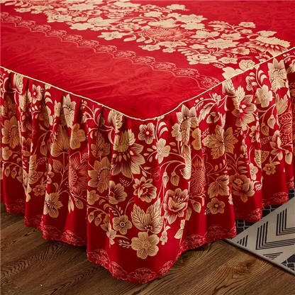 Royal Crimson Floral Bed Skirt & Sheet Set