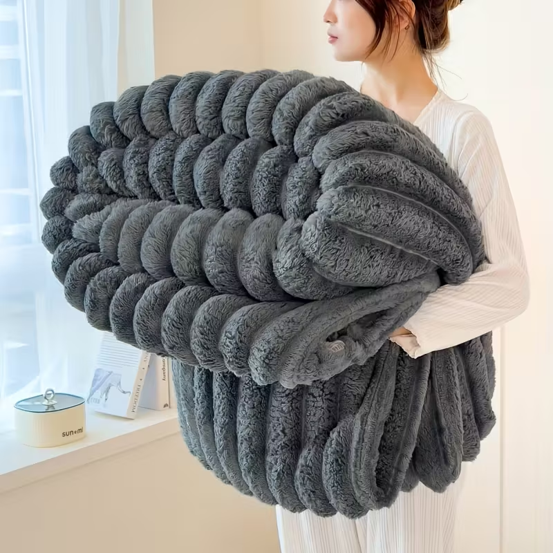 Rabbit Plush Blanket Cozy Fluffy Nap King Throw Blankets