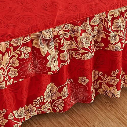 3pcs Red Bedskirt Set, Floral Print Ruffle Anti-Slip Bedding Set 3pcs Red Bedskirt Set, Floral Print Ruffle Anti-Slip Bedding Set 3pcs Red Bedskirt Set, Floral Print Ruffle Anti-Slip Bedding Set