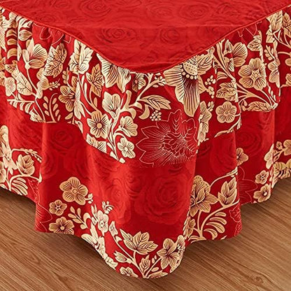 3pcs Red Bedskirt Set, Floral Print Ruffle Anti-Slip Bedding Set 3pcs Red Bedskirt Set, Floral Print Ruffle Anti-Slip Bedding Set 3pcs Red Bedskirt Set, Floral Print Ruffle Anti-Slip Bedding Set