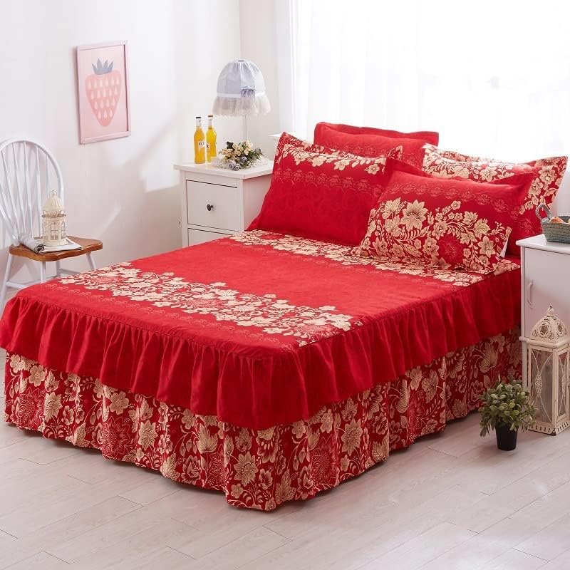 Royal Crimson Floral Bed Skirt & Sheet Set